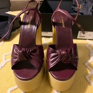 Saint Laurent Heel Bianca Platform Rubber Wine Red size EURO 39